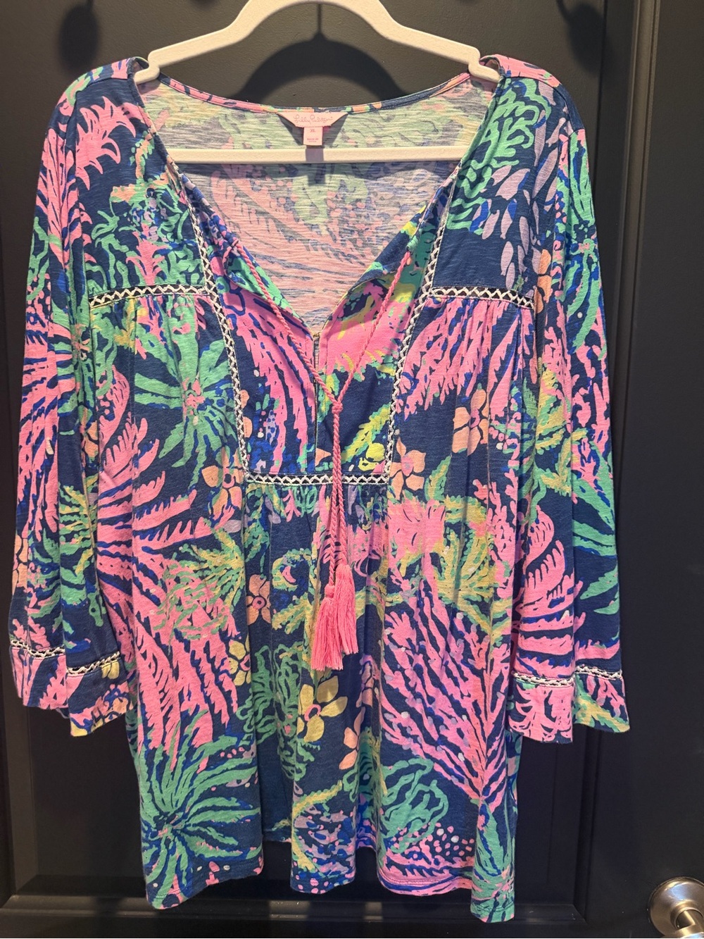 Lilly Pulitzer Navy Tunic with Pink, Green & Blue Tropical Print